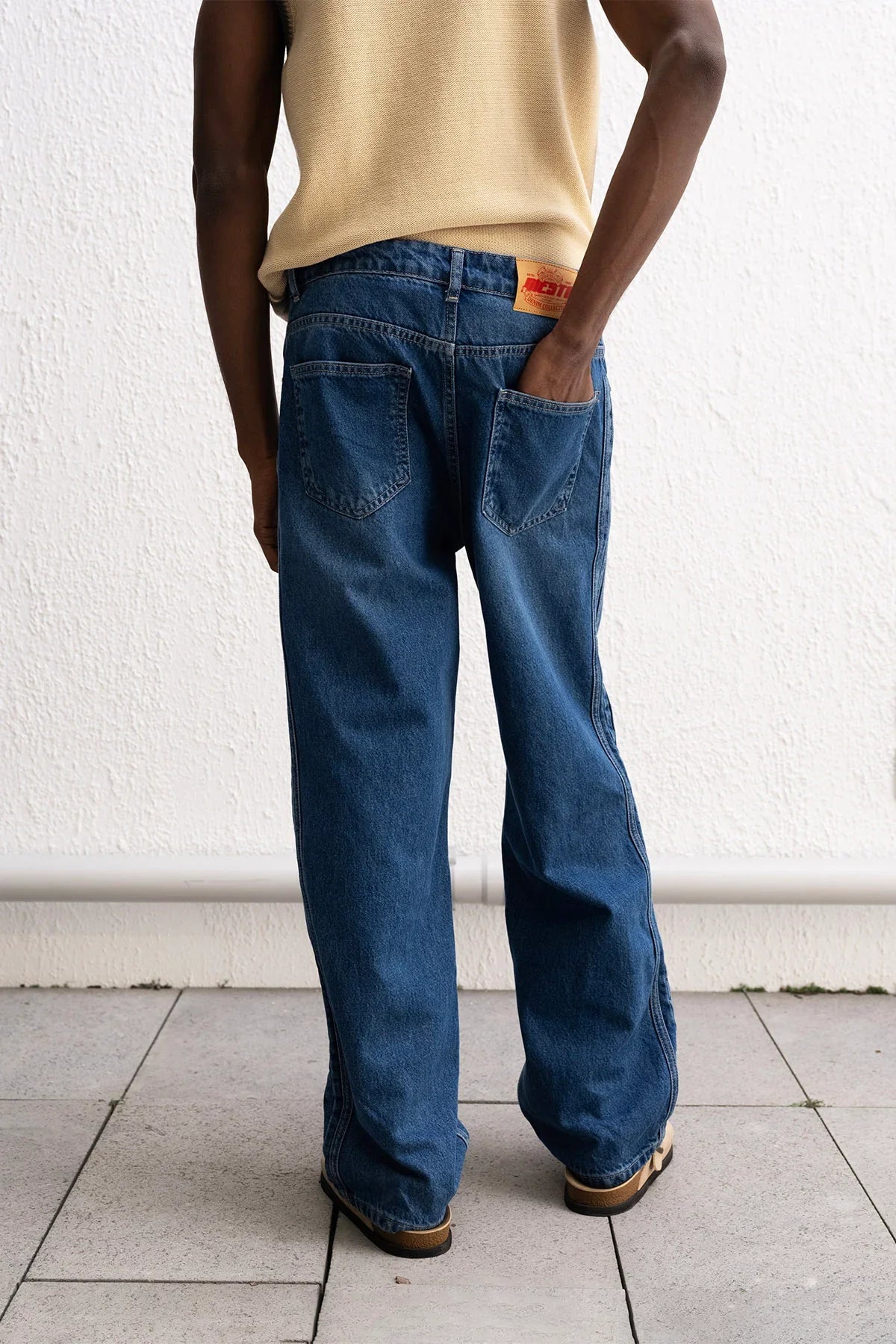 GIESTO LACE UP BAGGY JEANS IN BLUE