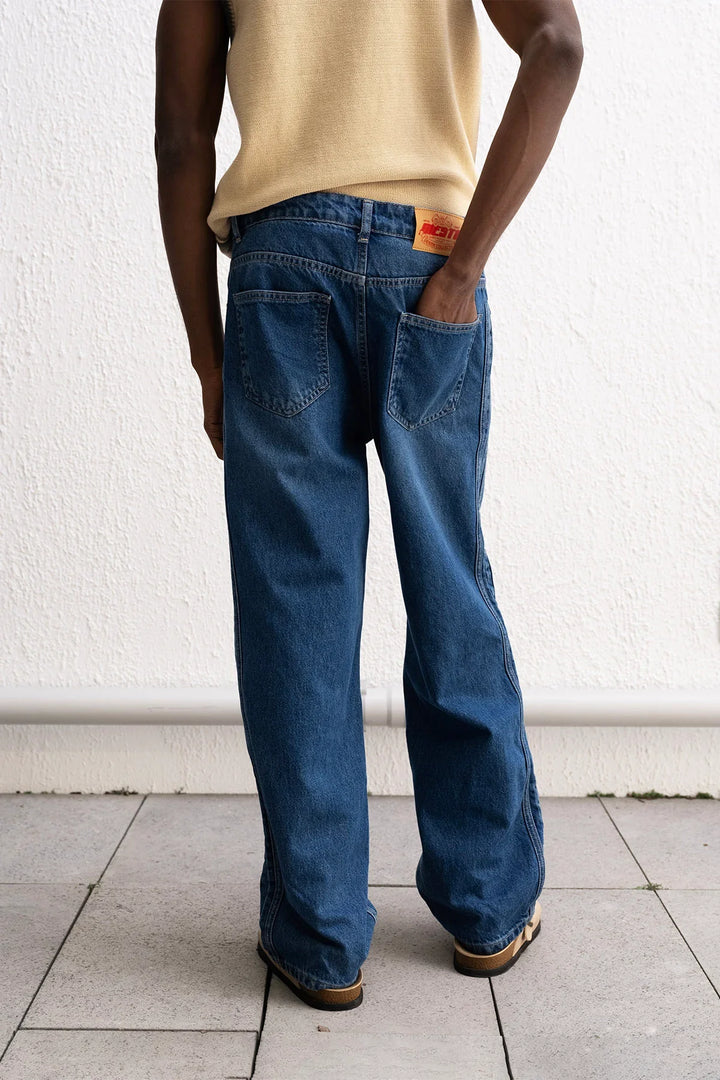 GIESTO LACE UP BAGGY JEANS IN BLUE