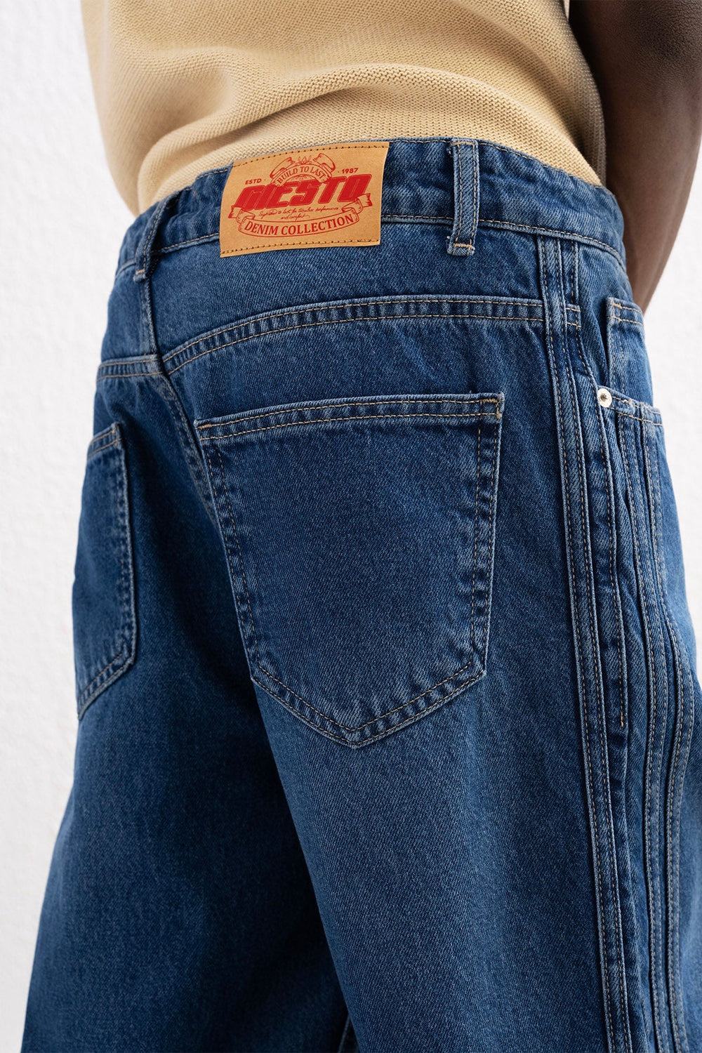GIESTO LACE UP BAGGY JEANS IN BLUE