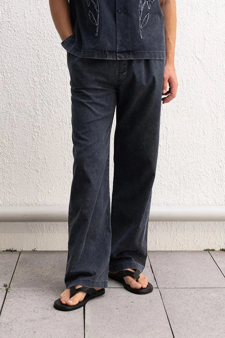GIESTO WASHED BLACK TROUSERS WITH COMFORTABLE EFFECT