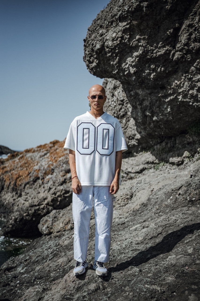 Mechanic Pleated jersey T-shirt in white