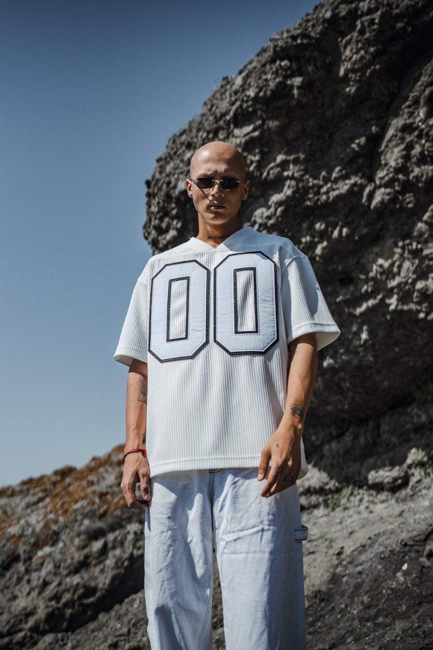 Mechanic Pleated jersey T-shirt in white