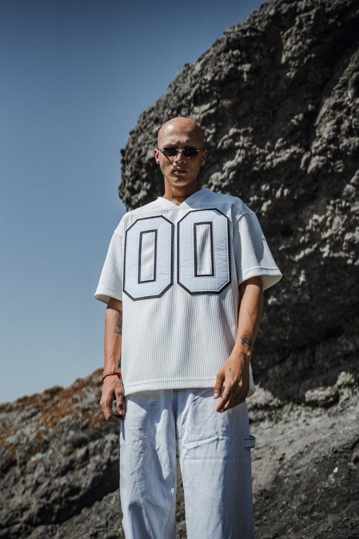Mechanic Pleated jersey T-shirt in white