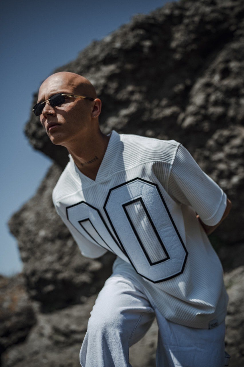 Mechanic Pleated jersey T-shirt in white