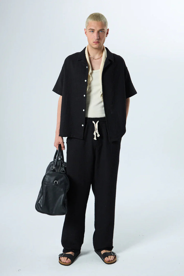 Garm Island Oversized Cotton Waffle Set in Black