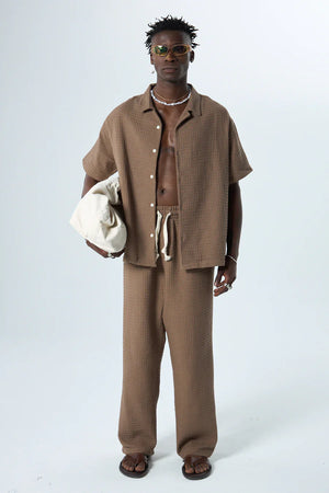 Garm Island Oversized Cotton Waffle Set in Brown