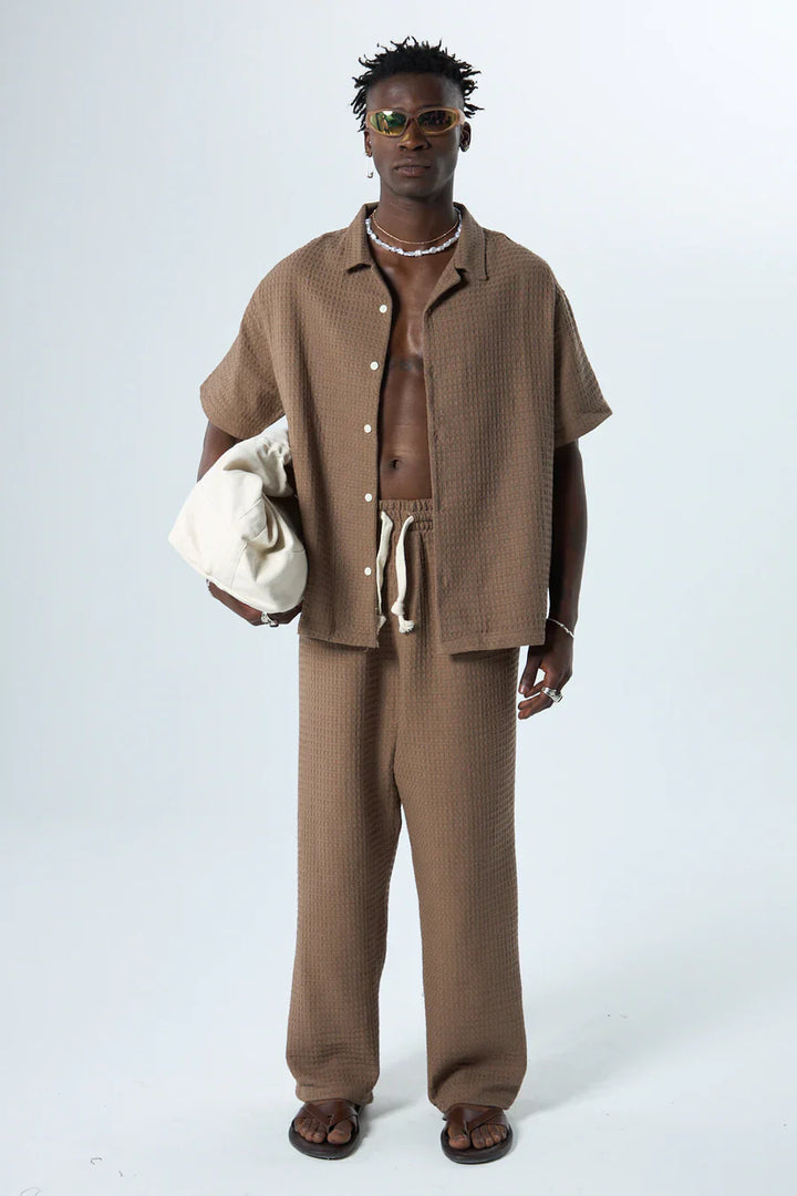 Garm Island Oversized Cotton Waffle Set in Brown