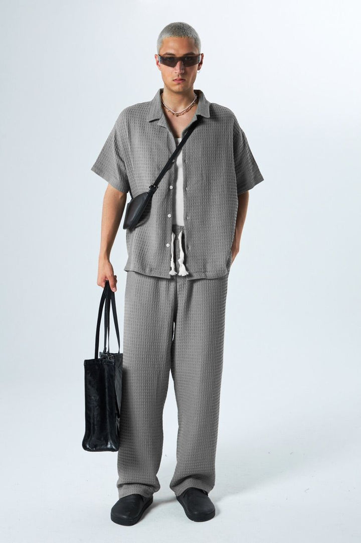 Garm Island Oversized Cotton Waffle Set in Grey