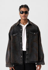 VAMOS ACID WASH DENIM JACKET IN BLACK