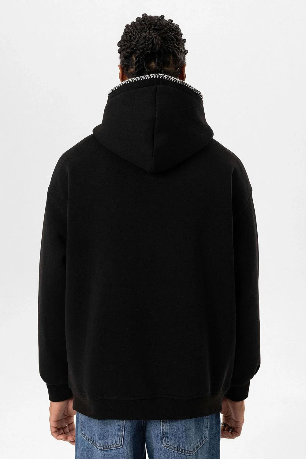 VAMOS CONTRAST STITCH HOODIE IN BLACK