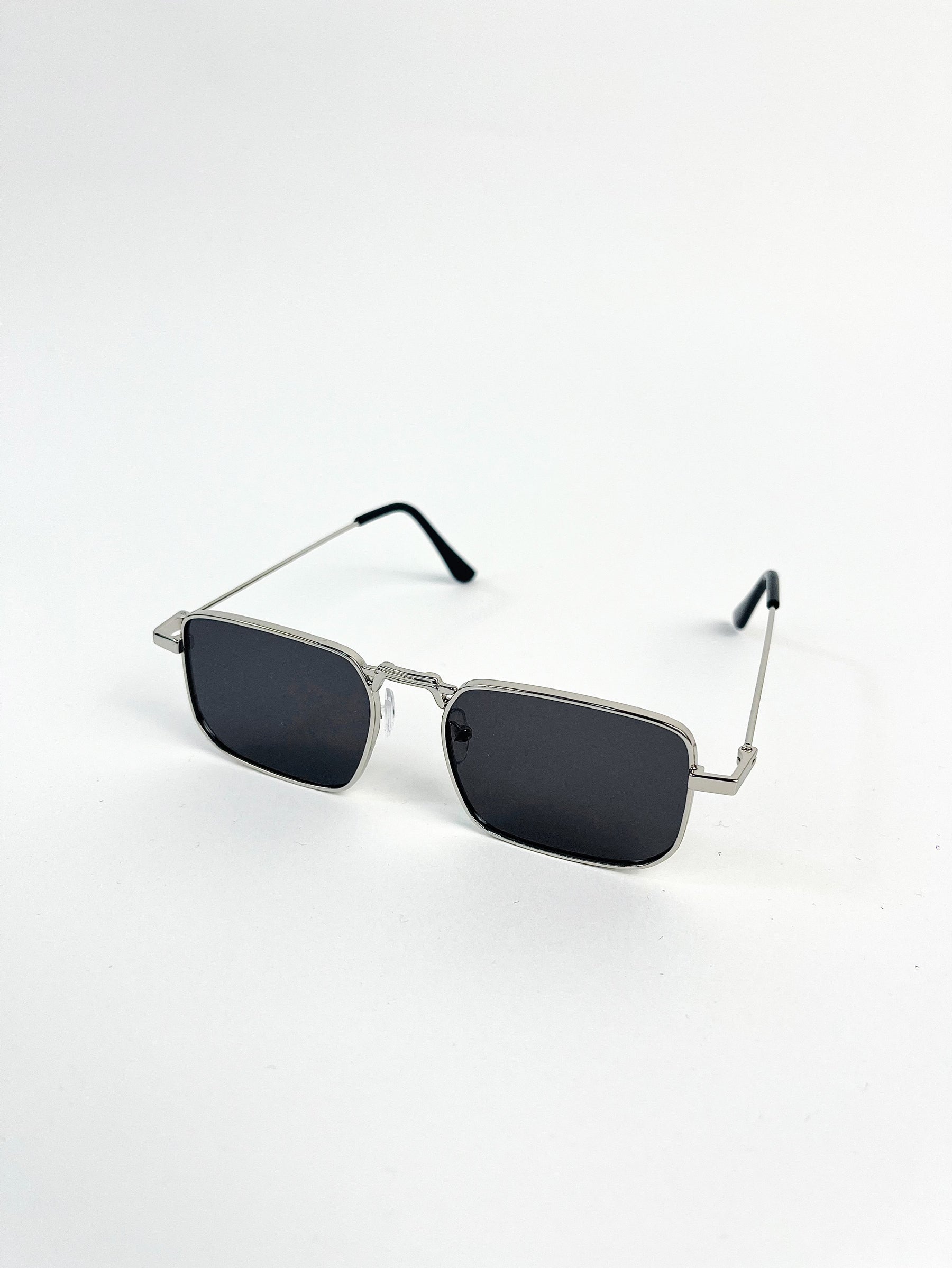 Rectangular silver rim sunglasses in black