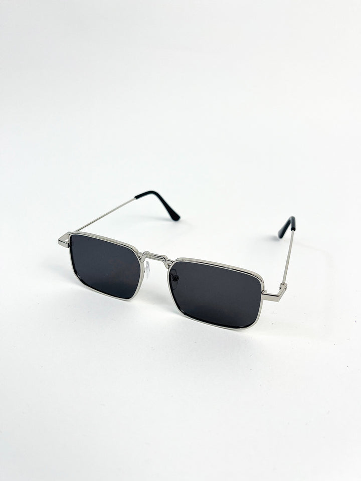 Rectangular silver rim sunglasses in black
