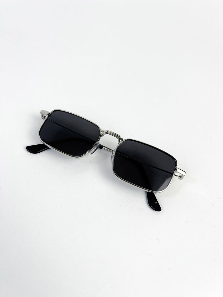 Rectangular silver rim sunglasses in black