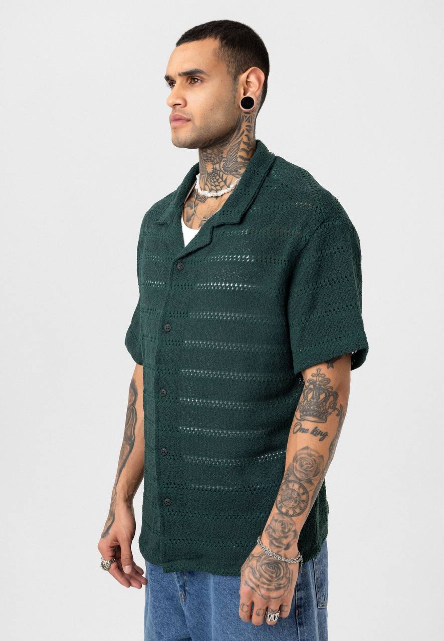 Essence of Life Cotton Popcorn Relaxed Shirt in Green
