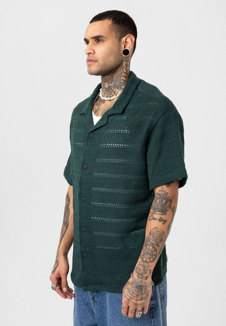 Essence of Life Cotton Popcorn Relaxed Shirt in Green