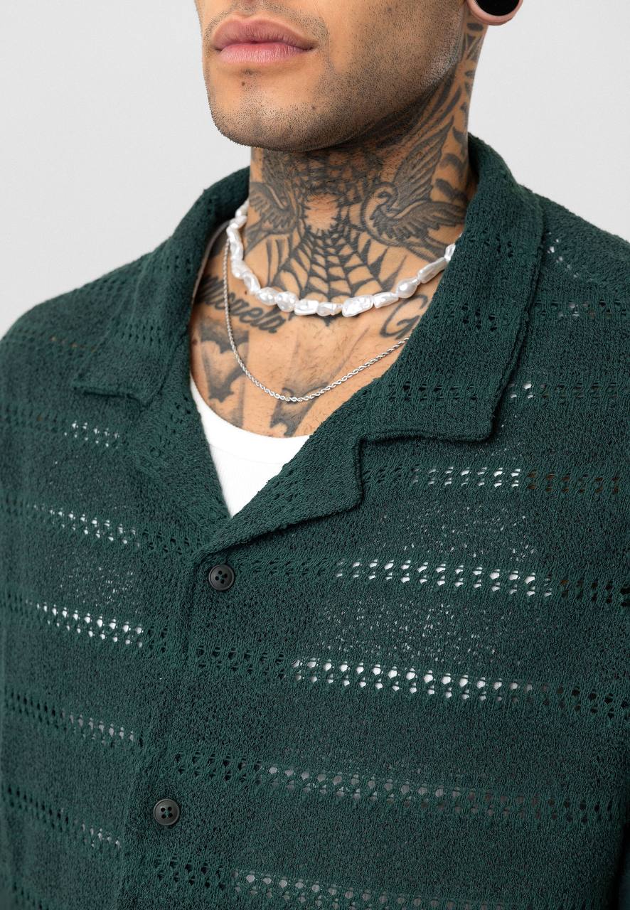 Essence of Life Cotton Popcorn Relaxed Shirt in Green