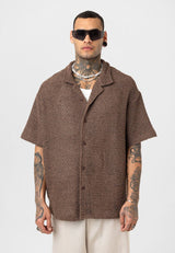 Essence of Life Crotchet Resort Shirt in Brown