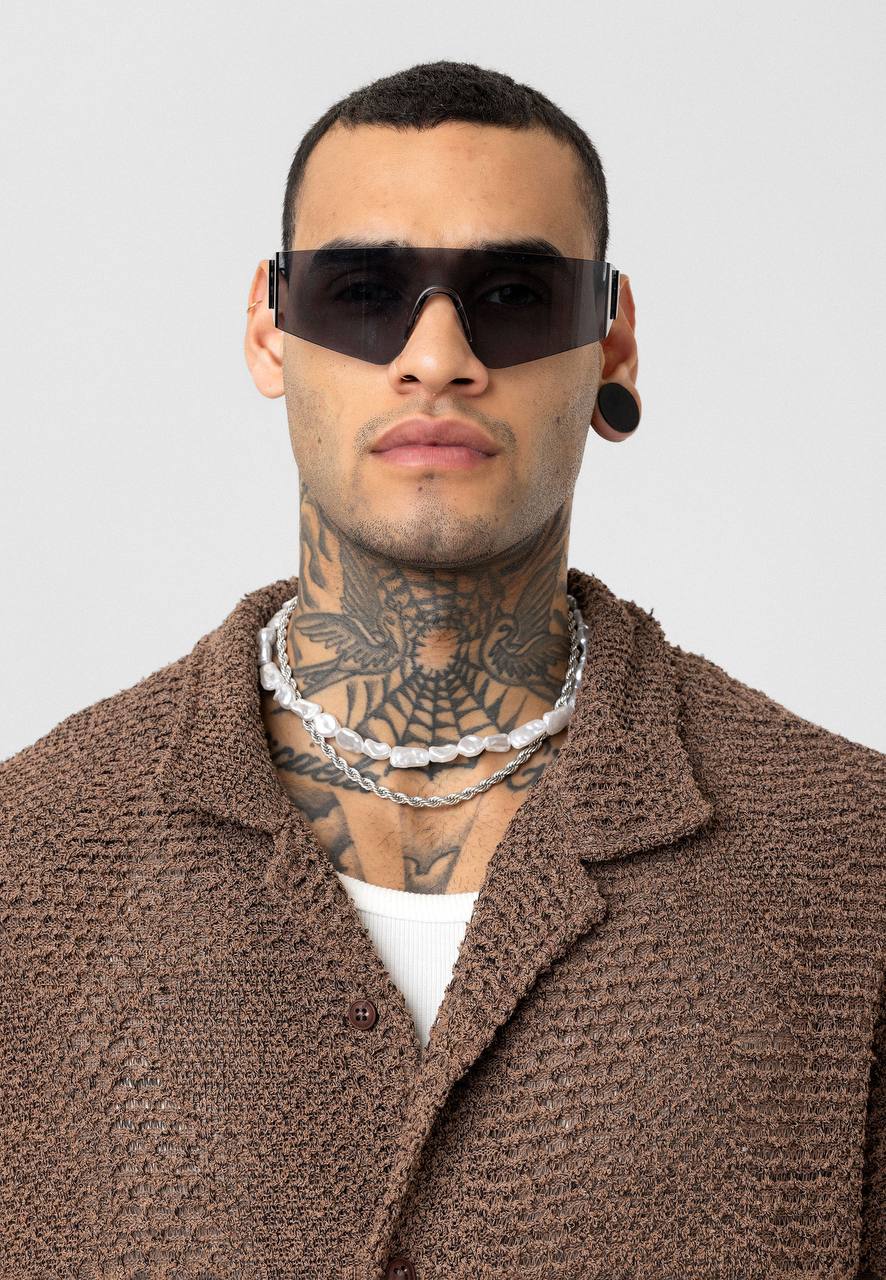 Essence of Life Crotchet Resort Shirt in Brown