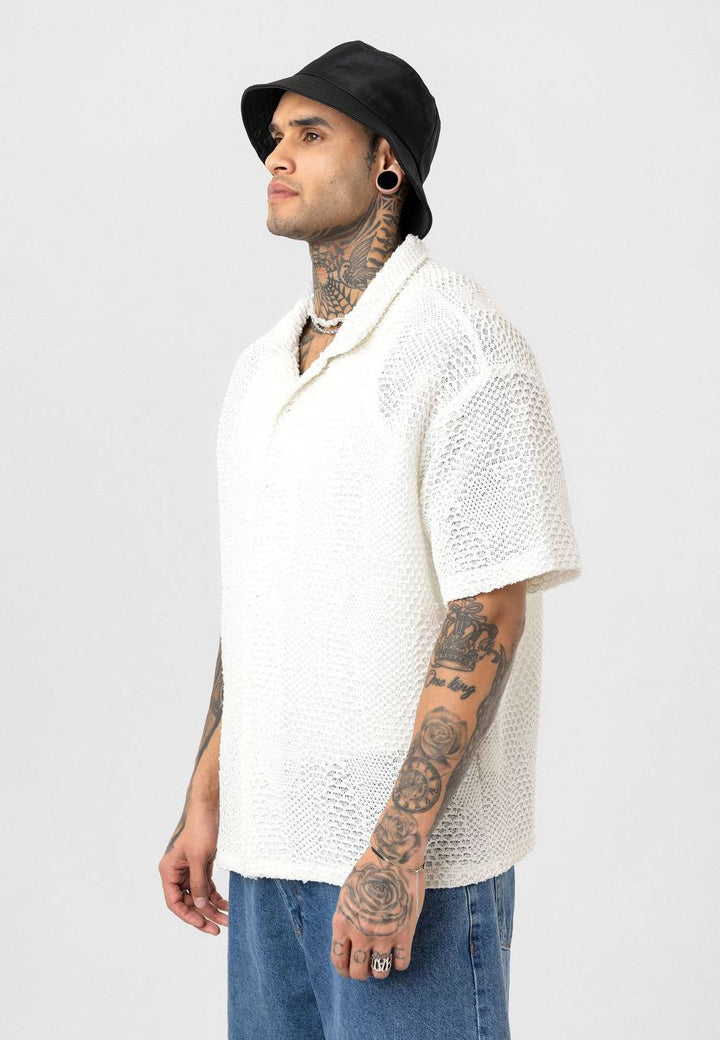 Essence of Life Crotchet Resort Shirt in White