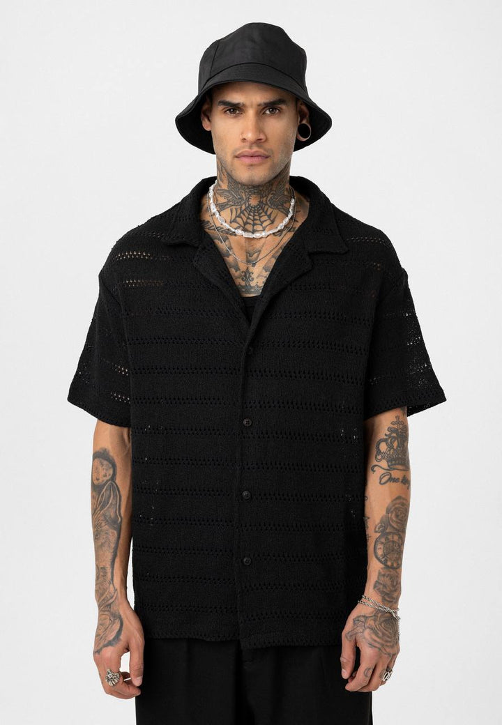 Essence of Life Cotton Popcorn Relaxed Shirt in Black