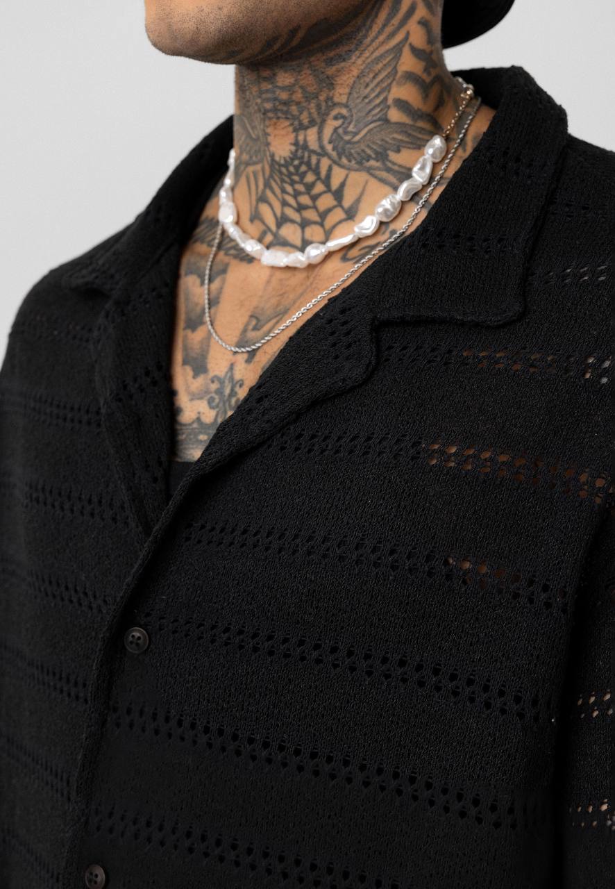 Essence of Life Cotton Popcorn Relaxed Shirt in Black