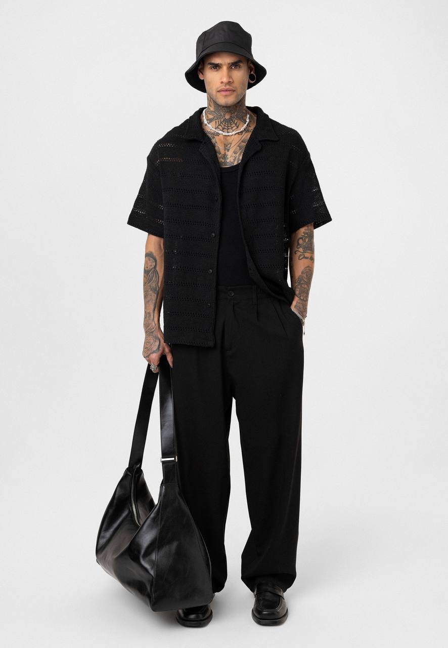 Essence of Life Cotton Popcorn Relaxed Shirt in Black