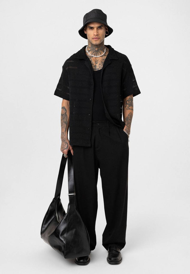 Essence of Life Cotton Popcorn Relaxed Shirt in Black