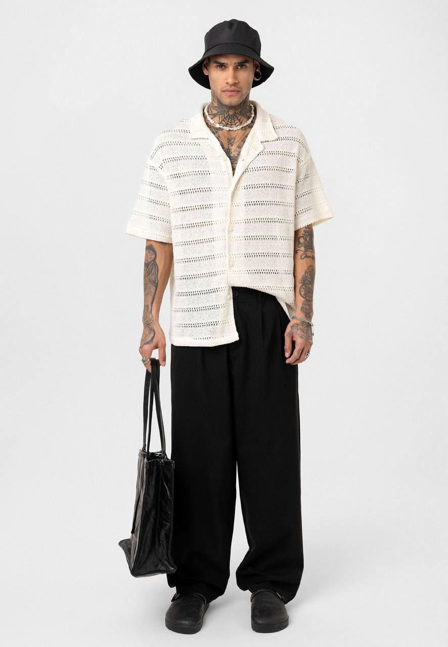 Essence of Life Cotton Popcorn Relaxed Shirt in Beige
