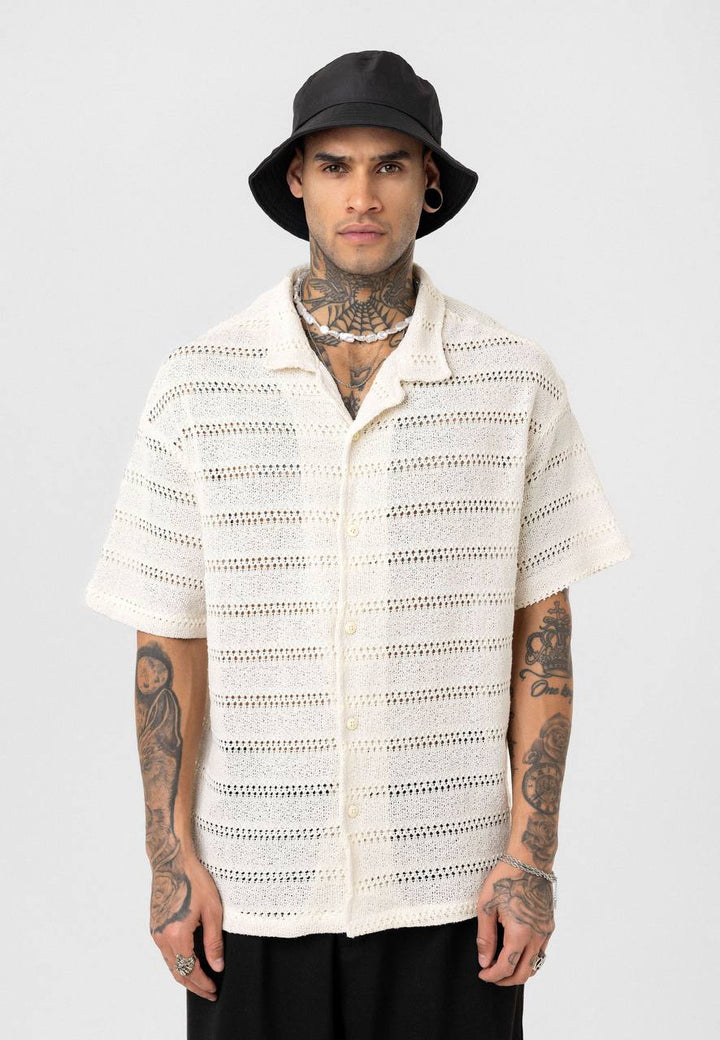 Essence of Life Cotton Popcorn Relaxed Shirt in Beige