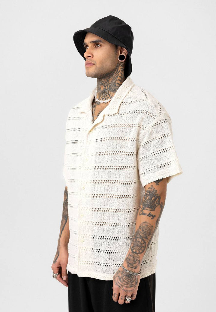 Essence of Life Cotton Popcorn Relaxed Shirt in Beige