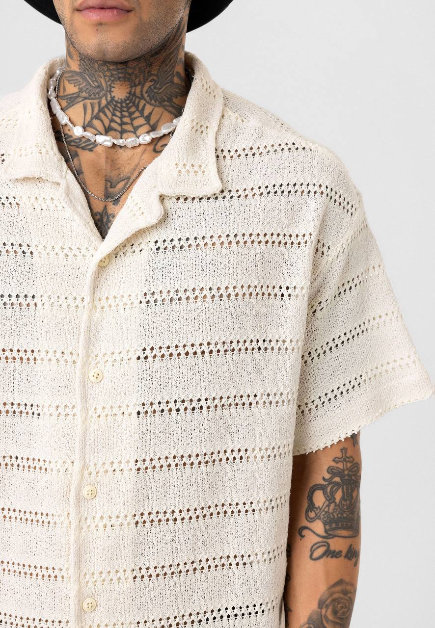 Essence of Life Cotton Popcorn Relaxed Shirt in Beige