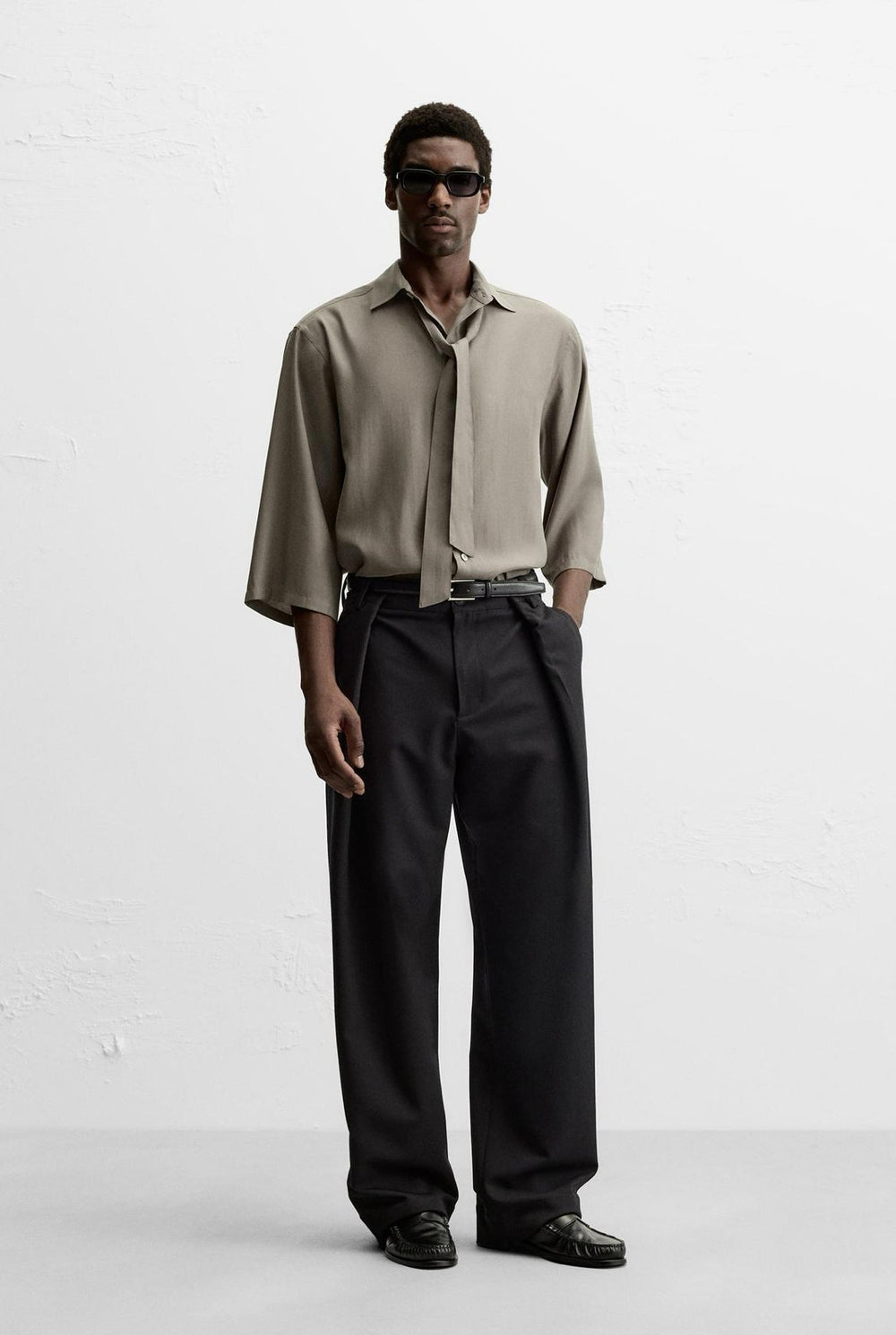 Mechanic Flowing Shirt with Bow in Khaki