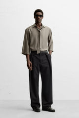 Mechanic Flowing Shirt with Bow in Khaki