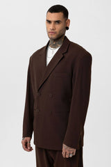 Vamos Oversized Relaxed Double Breasted Blazer Jacket with Pants in Brown