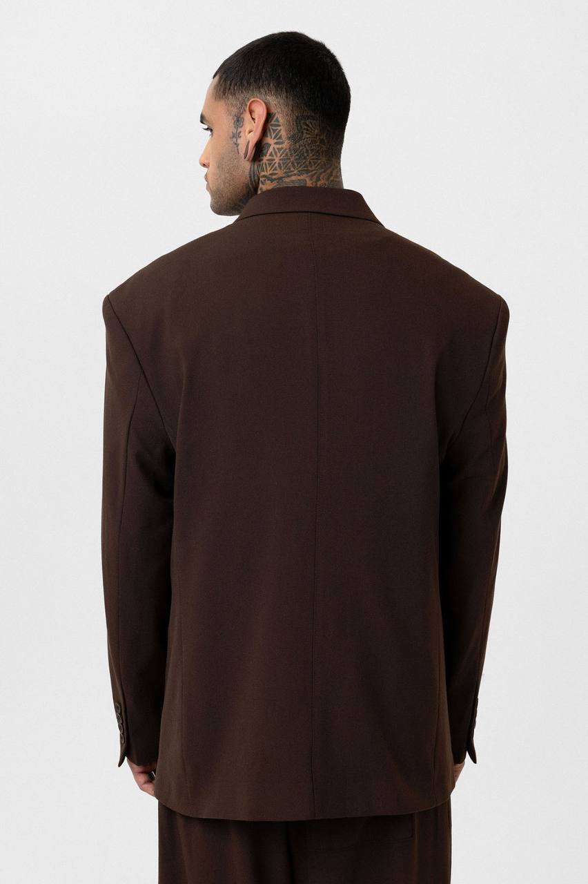 Vamos Oversized Relaxed Double Breasted Blazer Jacket with Pants in Brown