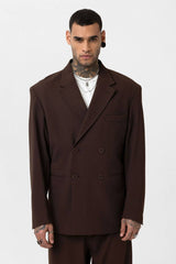 Vamos Oversized Relaxed Double Breasted Blazer Jacket with Pants in Brown