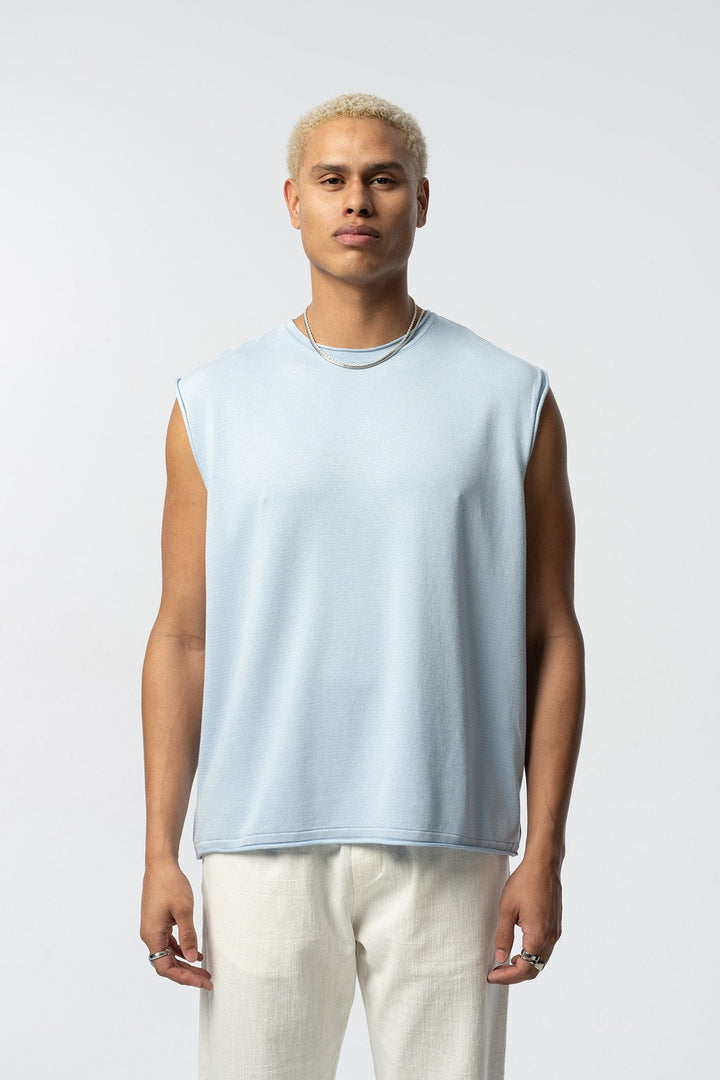 2512 Oversized sleeveless t-shirt in sky blue