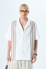 GARM ISLAND EMBROIDERED POCKETLESS SHORT SLEEVE OVERSIZE LINEN SHIRT WHITE