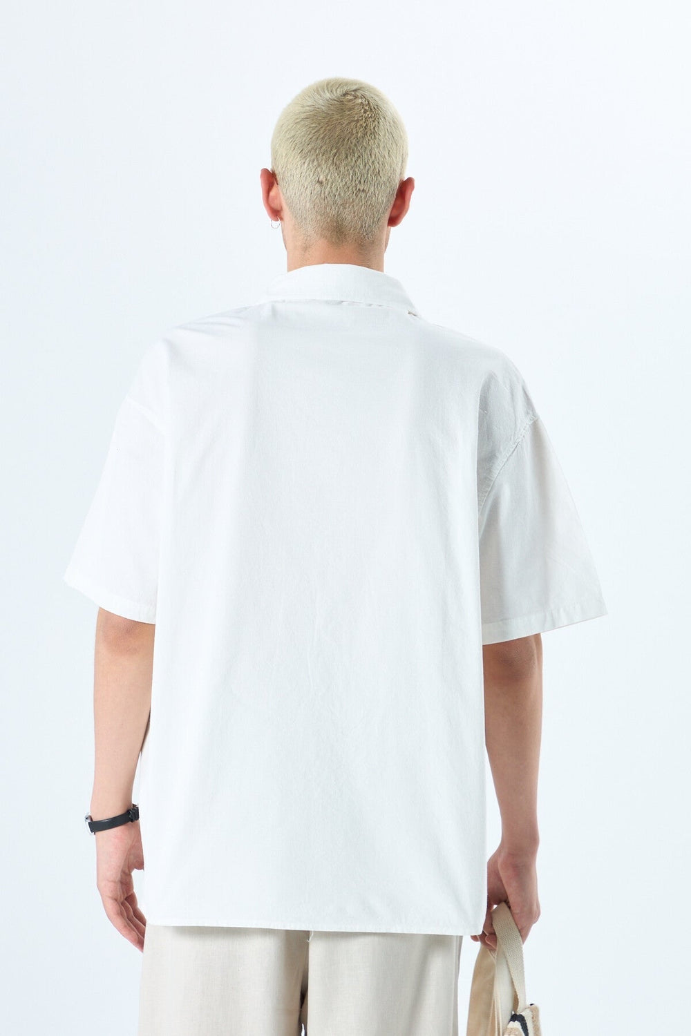 GARM ISLAND EMBROIDERED POCKETLESS SHORT SLEEVE OVERSIZE LINEN SHIRT WHITE