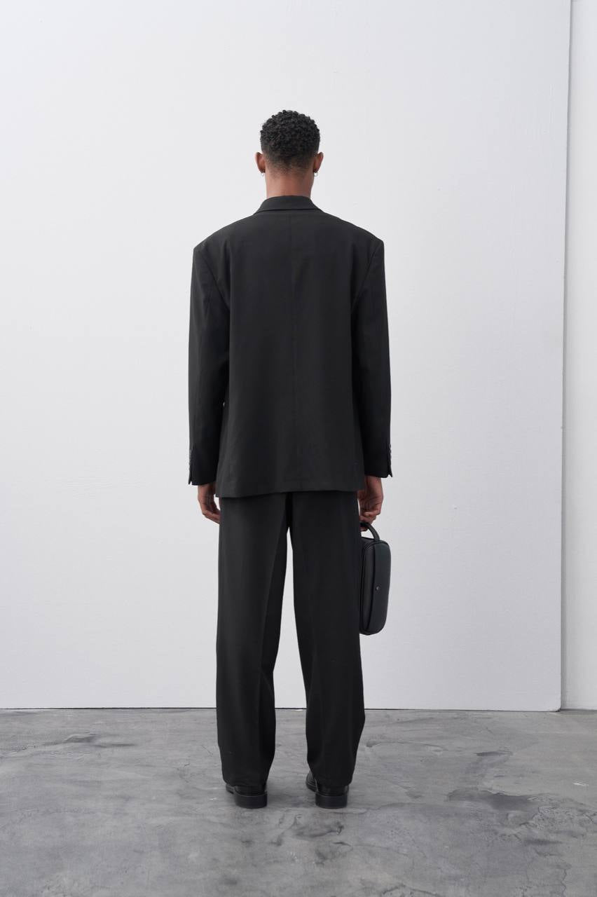 Vamos Oversized Relaxed Double Breasted Blazer Jacket with Pants in Black