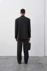 Vamos Oversized Relaxed Double Breasted Blazer Jacket with Pants in Black