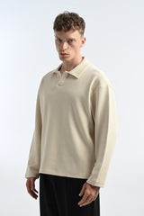 25-12 Waffle Polo Longsleeve in Beige