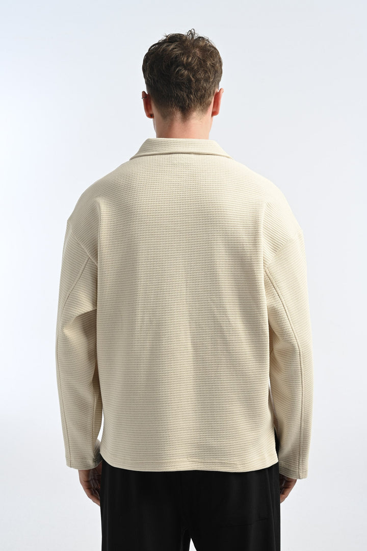 25-12 Waffle Polo Longsleeve in Beige