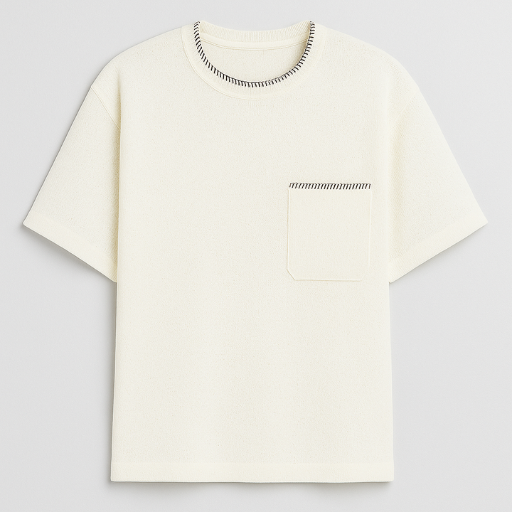 GIESTO knit polo with stitching in off white