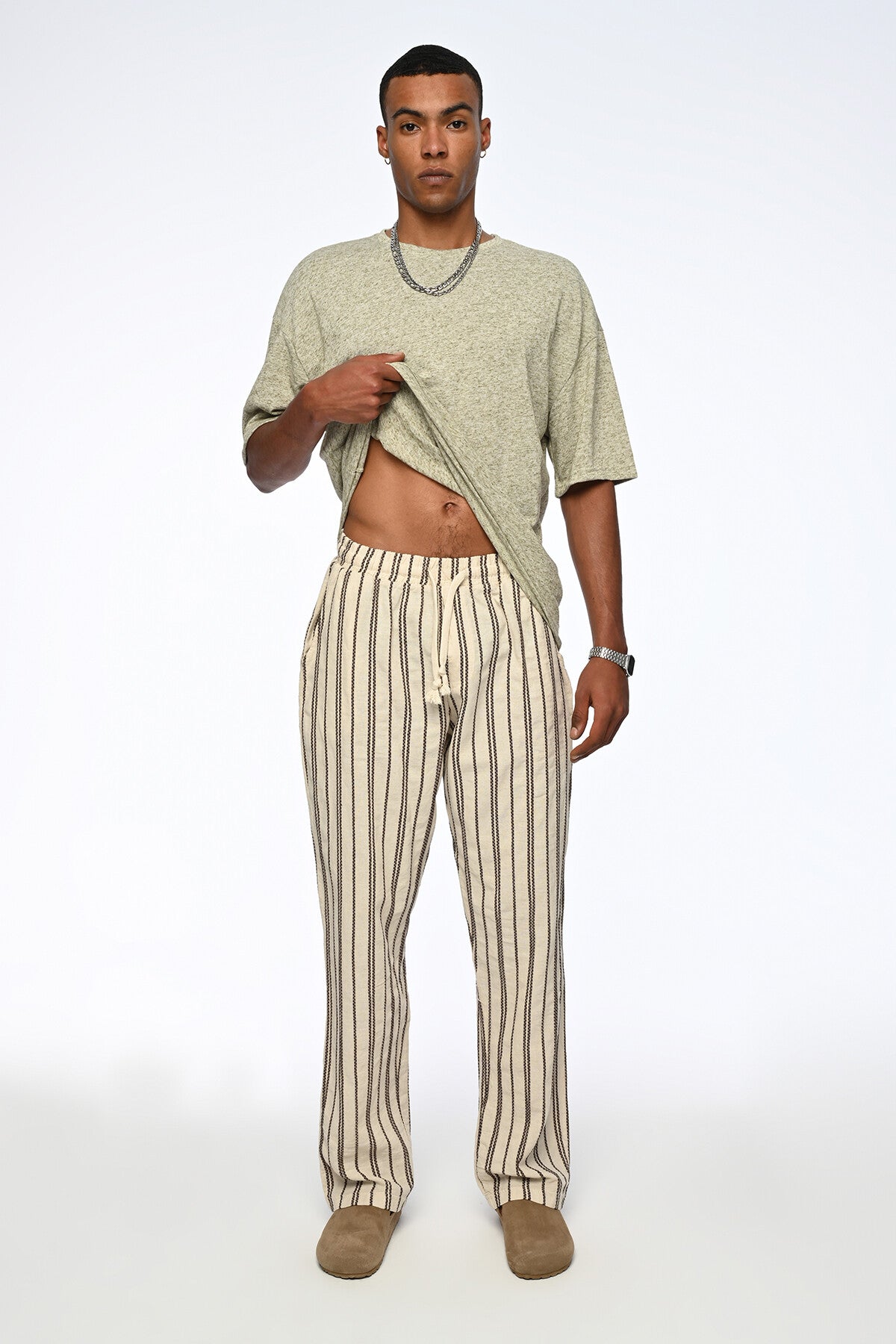 Vamos grey striped linen trousers